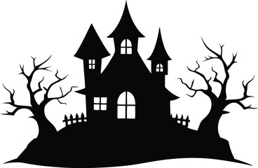 Haunted house silhouette vector illustration.