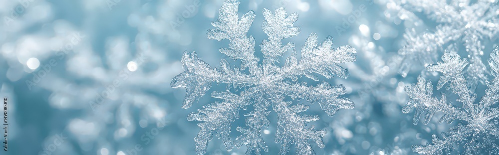 Poster smooth icy background featuring embedded frost details and delicate snowflake patterns