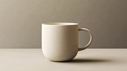 Obraz premium Elegant speckled beige coffee mug on neutral background perfect for minimalist branding and design projects.