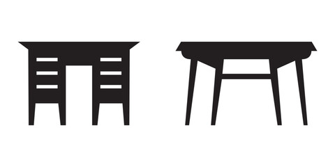 Black vector table silhouette illustrations