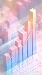 Abstract pastel bar graph encased in glass, showcasing upward trend, symbolizing growth, success, and positive progress in business
