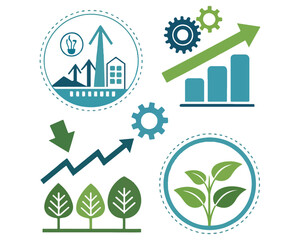 Business and Financial Growth Icons Industry and Environmental Sustainability Development Icons