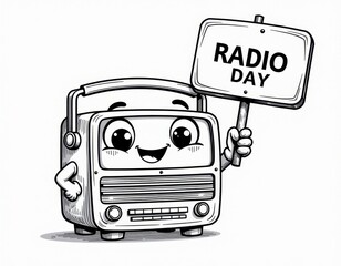 Cute Retro Radio Cartoon Character Celebrating Radio Day