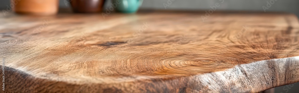 Poster smooth polished wooden countertop with subtle shine and natural grain patterns in a cozy environment