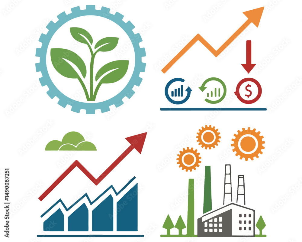 Poster a growth chart with circular arrows in line design icon, continuous improvement concept on white bac