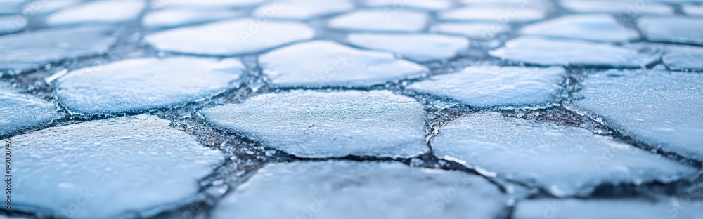 Aufkleber smooth reflective ice surface with frozen shards and intricate patterns in a winter environment