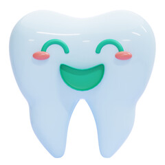 PNG 3D Happy Tooth Emoji with Cheerful Expression Illustration Isolated on a White Background