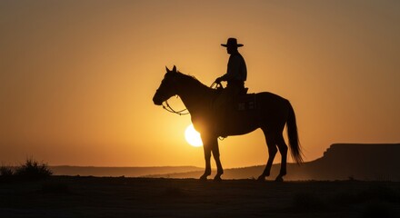 Cowboy silhouette sunset landscape