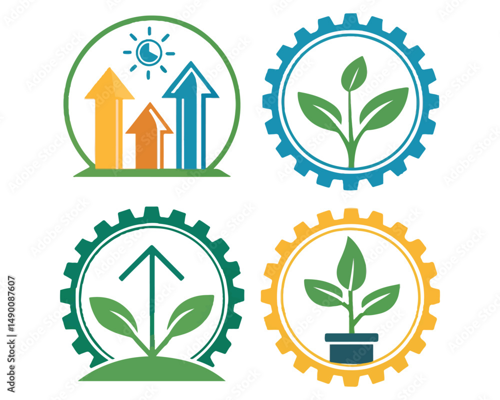 Poster a growth chart with circular arrows in line design icon, continuous improvement concept on white bac