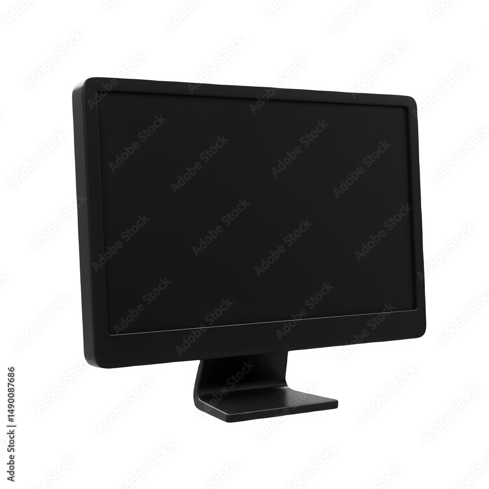Poster a modern, black computer monitor white background. clean and simple design.3d plastic style isolated