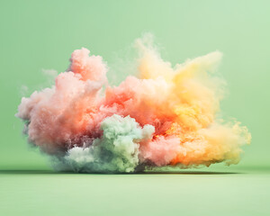 Colorful smoke cloud with green background.