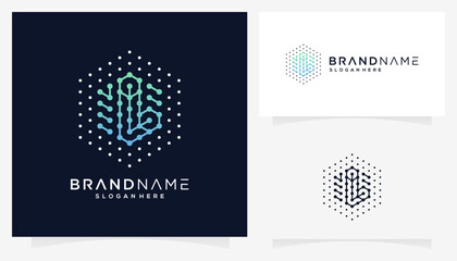 Vector letter L with dot connections in the form of a hexagonal cube icon symbols. Abstract unique monogram logo design inspiration. Gradient colors.	