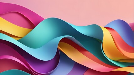 Vibrant Multicolor Abstract Waves on Pastel Background – Dynamic 3D Paper Cut Design