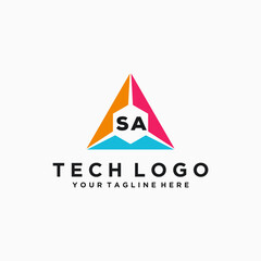 SA Initials Tech Logo Vector Art  Icons  and Graphics