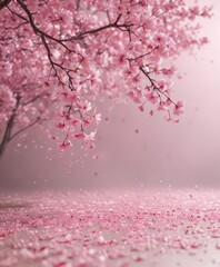 Fototapeta premium Mesmerizing pink sakura petal descent, soft focus background , dreamy, pink petals, graceful