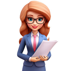 Cartoon woman in suit holding documents