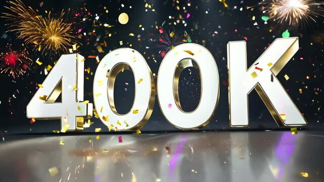 400k followers celebration with fireworks and confetti