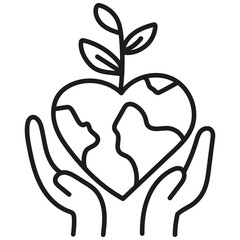 nature conservation concept. Heart-shaped earth with hands and a plant symbolizing care for nature.hand drawn doodle line style