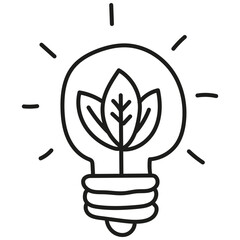 nature conservation concept. Light bulb with a leaf, symbolizing eco-friendly ideas.hand drawn doodle line style