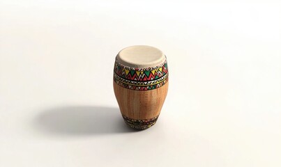 Ornate drum, studio shot, white background, musical instrument