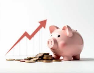 Piggy Bank with Coins and Growth Chart - Savings, Investment, Finance Concept