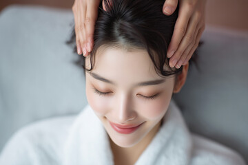 Fototapeta premium ヘッドスパを楽しむ女性