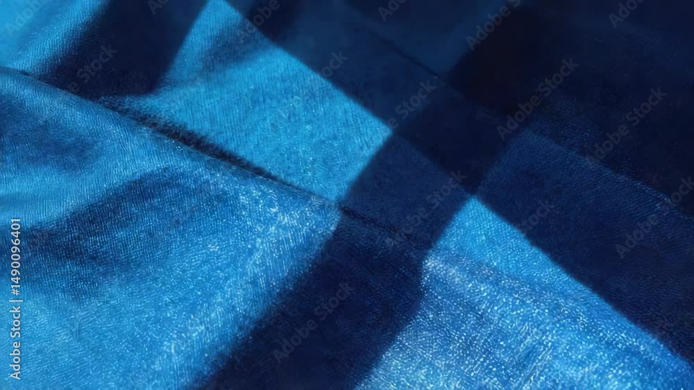 Poster a piece of blue fabric with a shiny texture. the fabric is a deep shade of blue and has a reflective