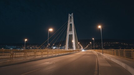 Obraz premium A bridge with a light on it is lit up at night