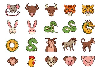 Zodiac Animal Icons: A Colorful Collection