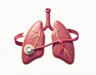 3D Render of Human Lungs with Stethoscope and Airflow Animation
