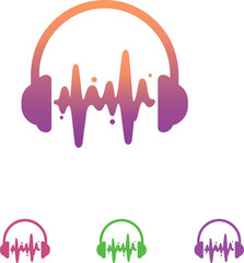 Vibrant Headphone Icon Set with Sound Wave Motifs