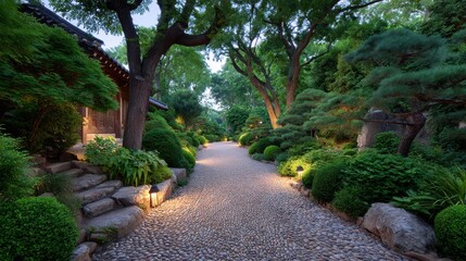 Obraz premium Serene Japanese Garden Path at Dusk