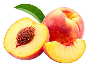 Ripe peaches. Isolated transparent background