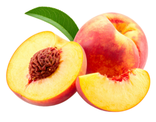 Ripe peaches. Isolated transparent background