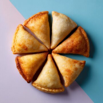 Delicious Tucumana Empanadas Arranged in Triangle Layout for Display