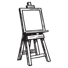 Wooden Easel Vector Illustration for Art Design and Creativity Projects, Vintage Sketch of a Blank Easel on a White Background