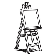 Wooden Easel Vector Illustration for Art Design and Creativity Projects, Vintage Sketch of a Blank Easel on a White Background