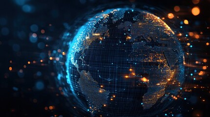 A dazzling digital globe symbolizing global connectivity and innovation in the modern age with illuminated