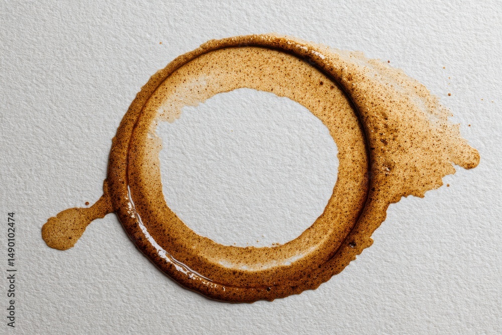 Poster a close-up shot captures the abstract beauty of a circular coffee stain on paper, showcasing its uni