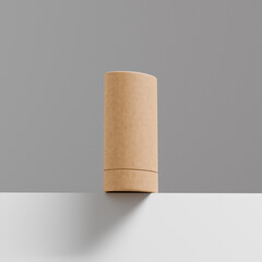 Kraft paper tube packaging mockup, slim cylindrical cosmetic paper box container mockup, Sustainable cardboard paper Packaging, push up paper tube, recyclable tall oval deodorant stick twist up