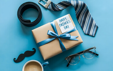 Happy fathers day gift set blue background