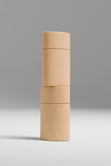 oval paper tube packaging mockup, short cylindrical kraft paper box container mockup, Sustainable rigid cardboard paper Packaging, push up paper tube, recyclable oval deodorant stick twist up
