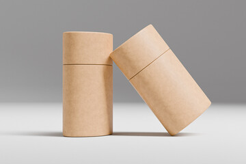 oval paper tube packaging mockup, short cylindrical kraft paper box container mockup, Sustainable rigid cardboard paper Packaging, push up paper tube, recyclable oval deodorant stick twist up