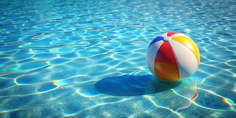 A Colorful Beach Ball Gently Floating on a Serene Pool of Sparkling Aqua Water