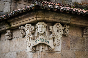 DETAIL OF THE ROMANESQUE CHURCH OF SANTIAGO IN ALLARIZ LOCATED IN THE OLD TOWN IN THE MAIN SQUARE