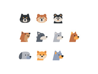 Set of Cute Flat Animal Icons – Dog and Fox Face Vector Avatars on White Background