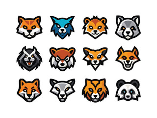 Set of Animal Esports Logos, Fox, Lion, Bear, Panda, wolf– Vector Mascot Icons in Flat Style on White Background
