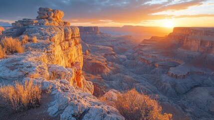 Obraz premium Dramatic canyon sunset vista from high rocky outcrop