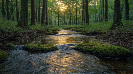 Fototapeta premium Sunlit forest stream (1)