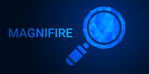 Magnifying 3D glass and search icon. Low poly Magnifire design. Wireframe light connection structure. Modern 3d graphic lowpoly design